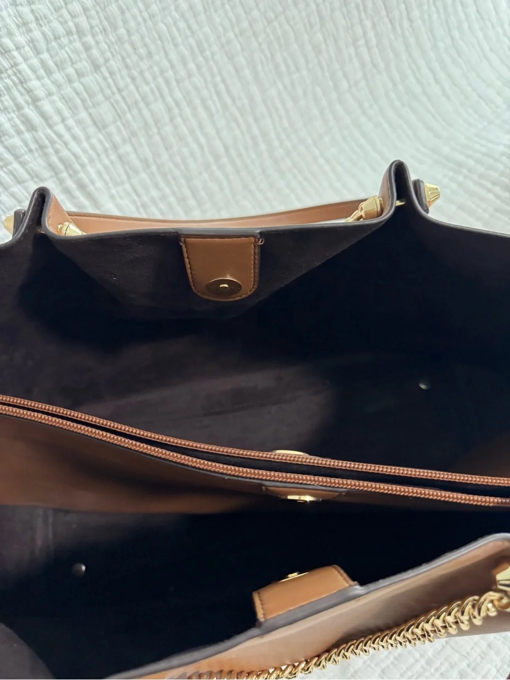 Michael Kors Zena Brown Tote with Gold Chain Detail - Picture 8 of 8